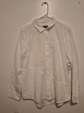 Style & Co. White Eyelet Button-Down Shirt